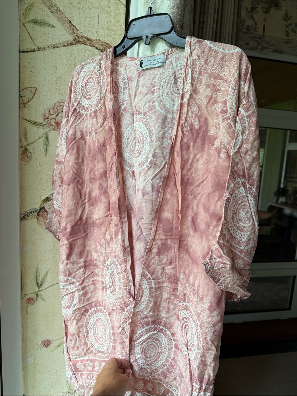 Women's Rose Pink Lace-Print Kimono Robe by Unknown Brand
